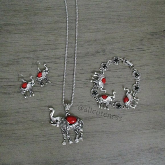 Jewelry - Elephant Necklace w/ Earrings & Bracelet (NWOT)